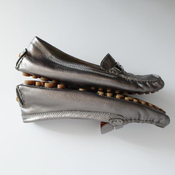 Coach Nola Silver Calf Grain Leather Logo Slip On Driving Shoe Moccasin Loafers - Picture 7 of 16